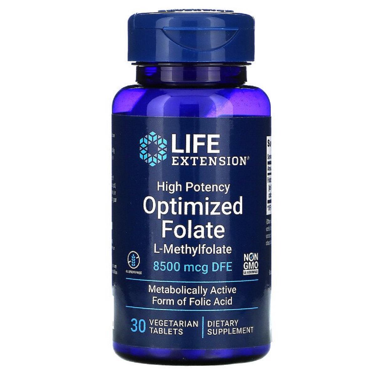 Фолат Life Extension высокоактивный оптимизированный High Potency Optimized Folate 5000 mcg 30 вег. капс. (13195)