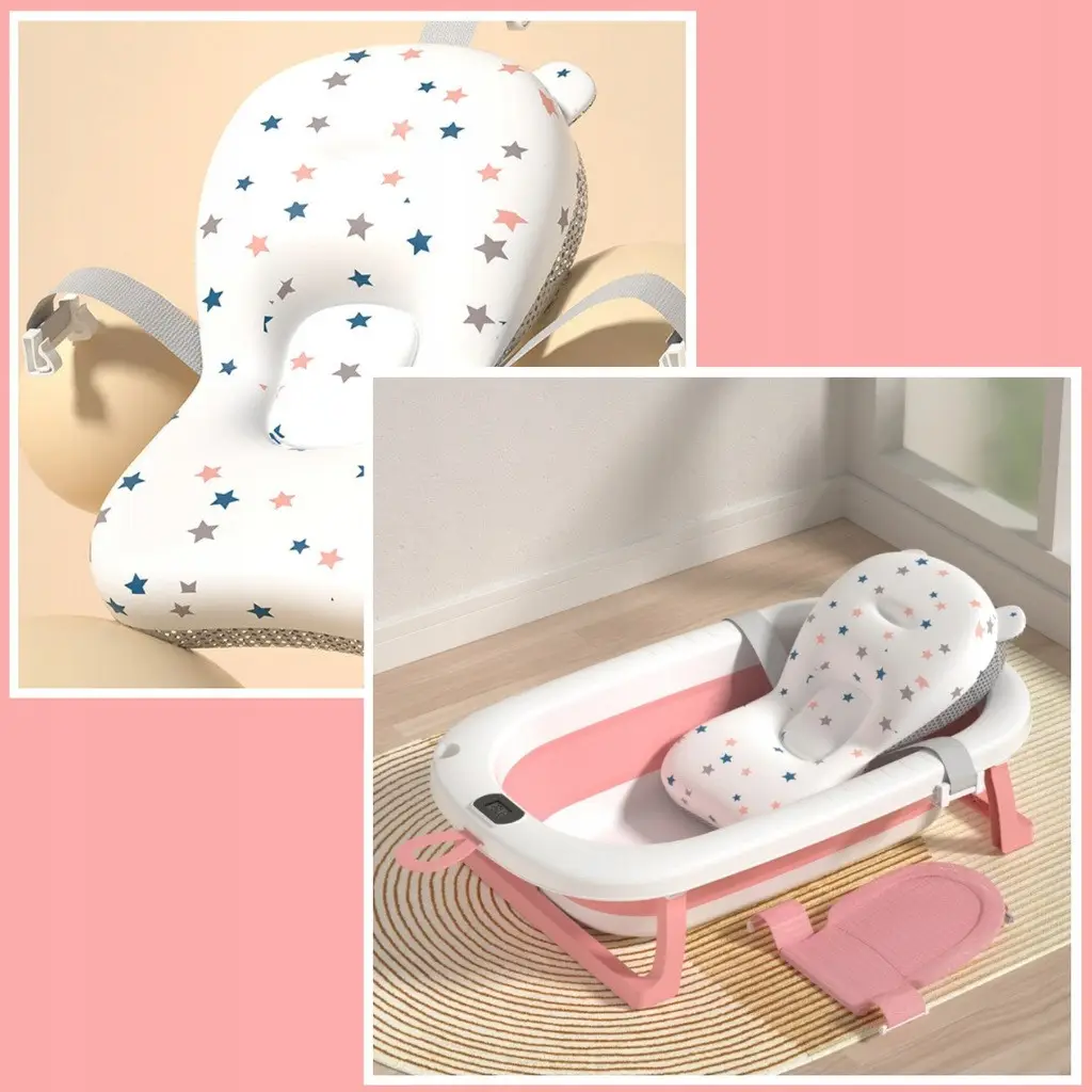 Детская ванночка для купания новорожденных с термометром и подушкой Розовый - фото 2 Детская ванночка для купания новорожденных с термометром и подушкой Розовый - фото 2