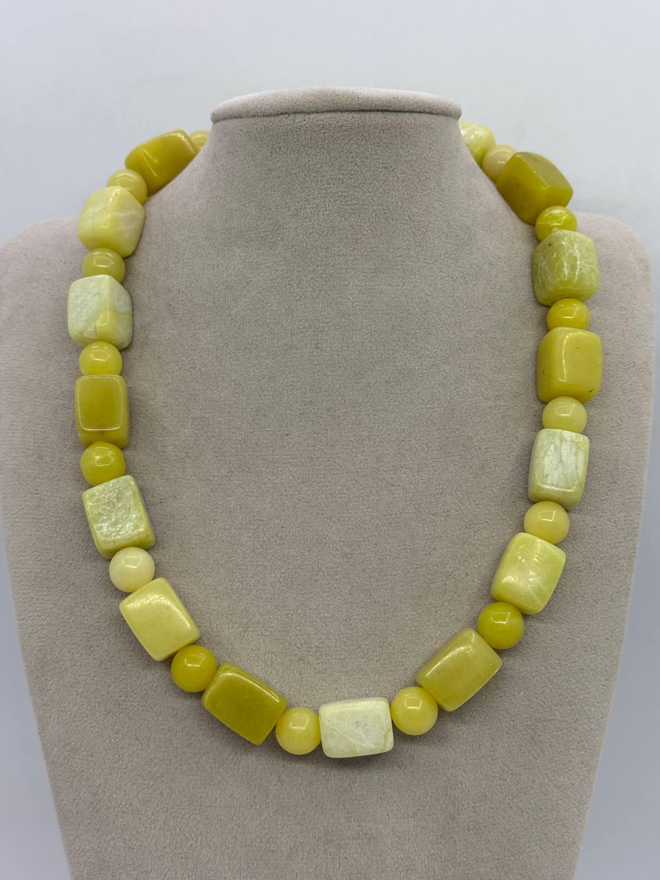 Бусы из жадеита 10 мм/12x16 мм 45 см Желтый (12690)