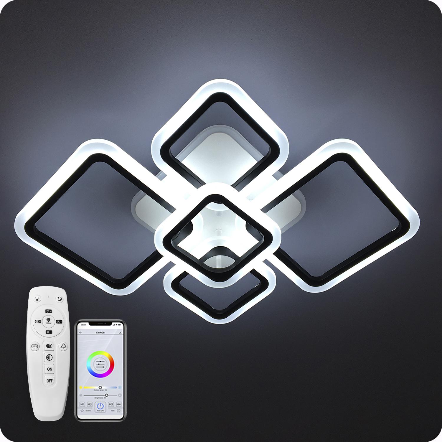 Люстра світлодіодна 517 Light 3color з пультом 80 Вт Чорний (02082) - фото 3