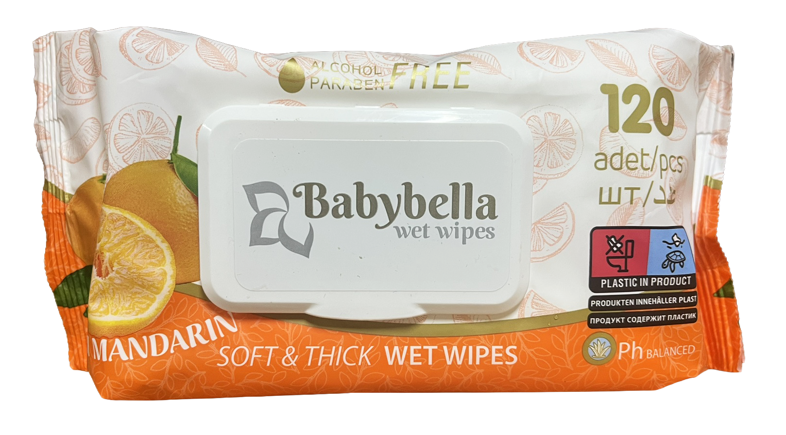 Салфетки влажные Babybella Бодрум мандарин с клапаном 120 шт. (133012)