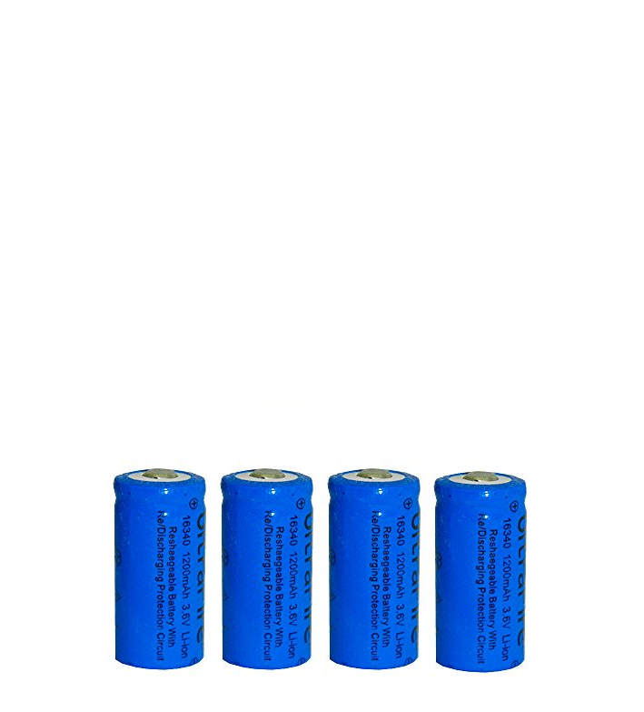 Комплект аккумуляторов CR123A CR123 LR123A 16340 Ultrafire 1200 mAh и зарядное устройство 4 шт.