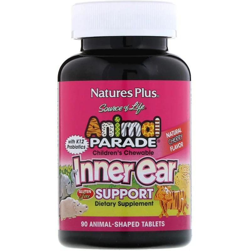 Пробиотики Natures Plus Animal Parade Children's Chewable Inner Ear Support 90 Animals-Shaped Tablets