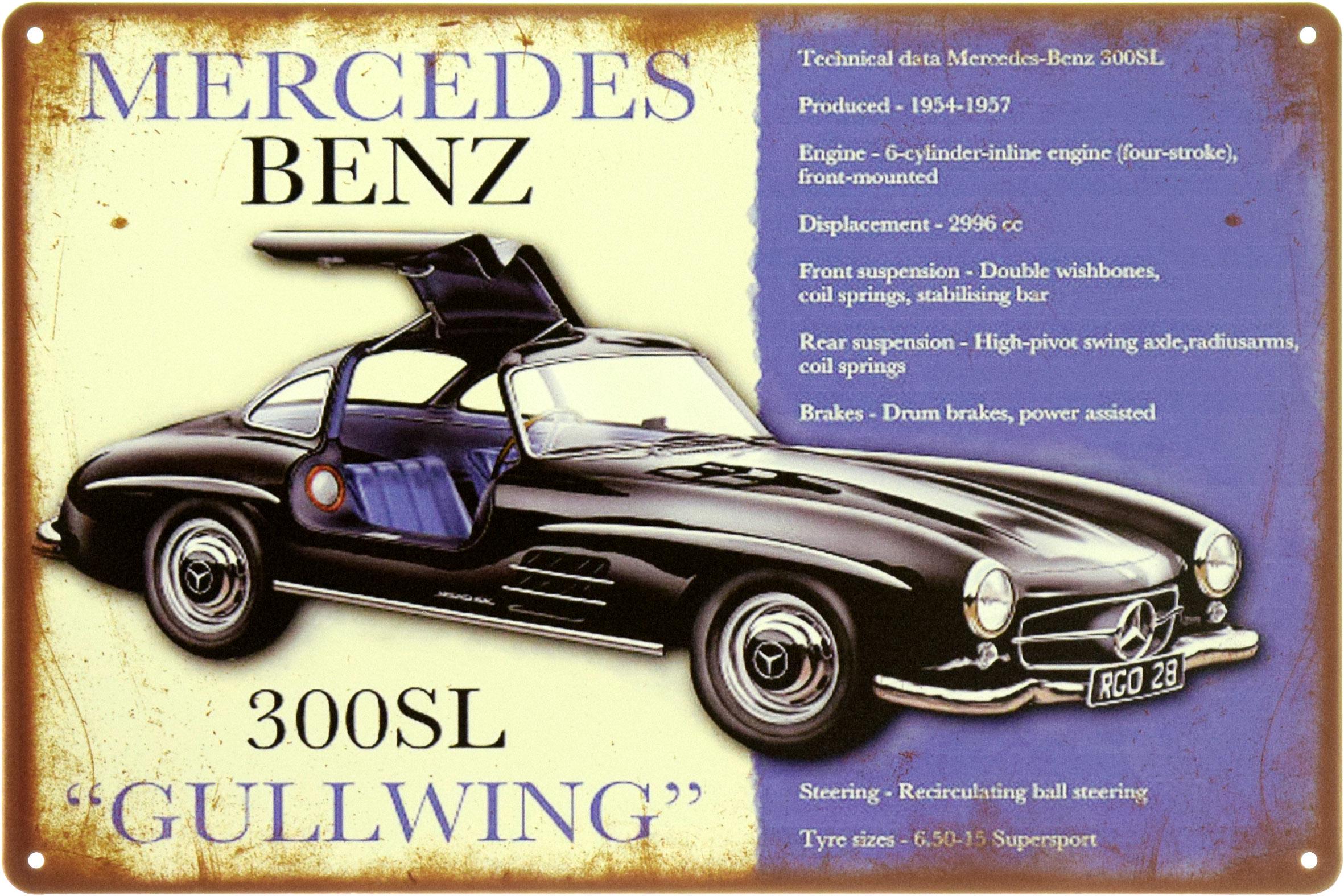 Табличка металлическая "Mercedes-Benz 300SL" 20x30 см (ms-104073)