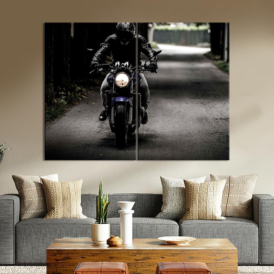 Картина Автомобиль Байкер на серой дороге 111x81 см (A1212-2)