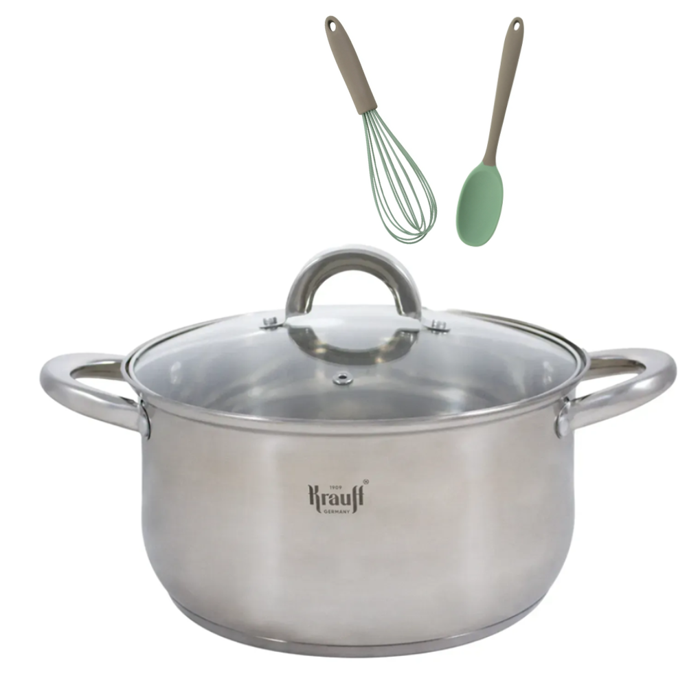 Кастрюля с крышкой Krauff Steil 24 см/5,8 л с лопаткой и силиконовой ложкой Symphonie (55-333-386)