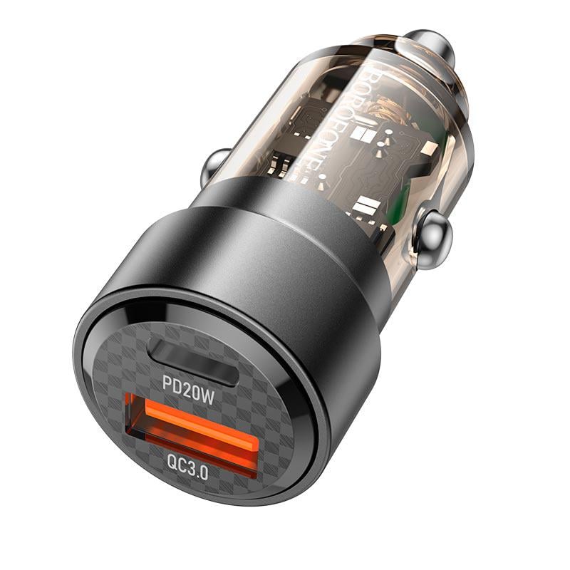 Зарядное устройство для авто Borofone BZ20 38 Вт с портами Type-C/USB-A Transparent Black (24306) Зарядное устройство для авто Borofone BZ20 38 Вт с портами Type-C/USB-A Transparent Black (24306)