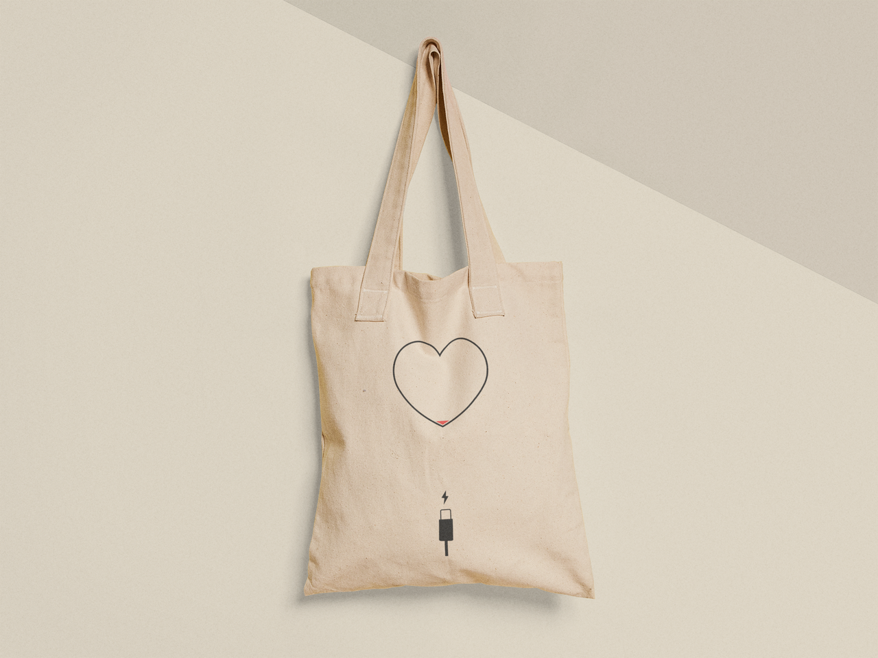 Эко-сумка шоппер с принтом Сердце разрядилось 38х40 см Бежевый (ПН447-Т)
