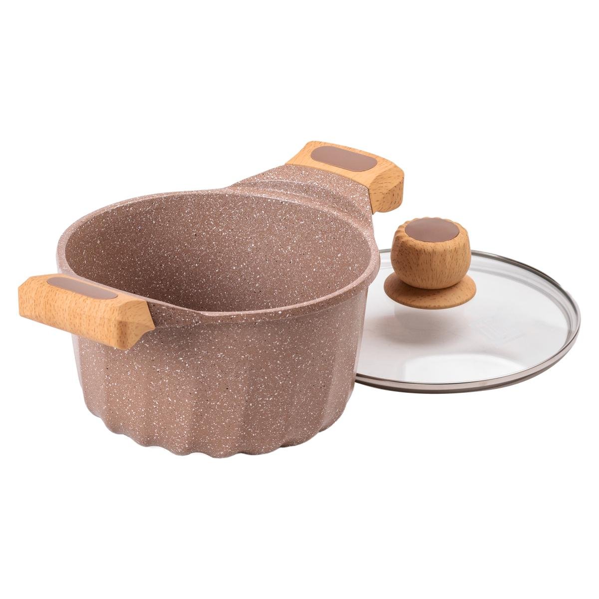 Кастрюля алюминиевая MGC во французском стиле с антипригарным покрытием стеклянная крышка 3 л Бежевый (HP-4-432CO) - фото 3