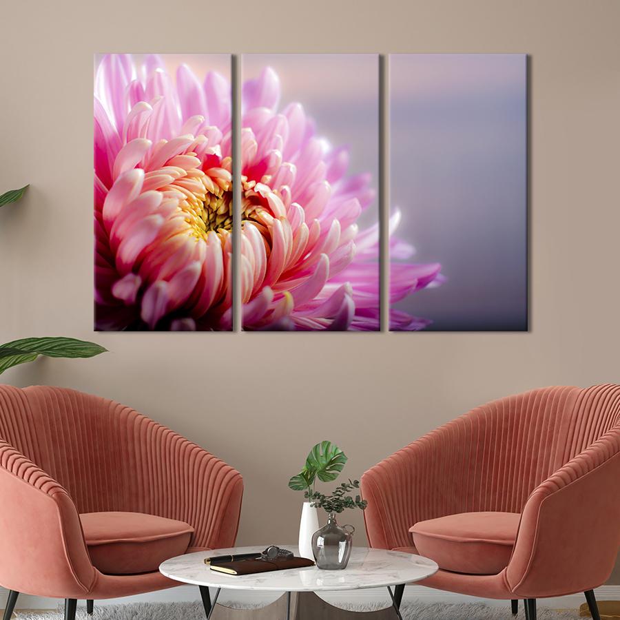 Картина на холсте триптих Ароматная розовая хризантема 78x48 см (812-31)