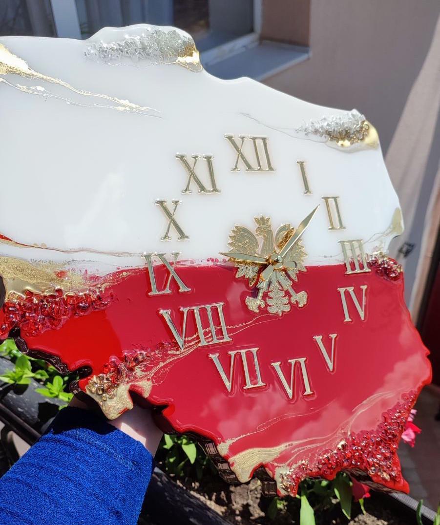 Годинник настінний з епоксидної смоли Карта Польщі 60х54 см