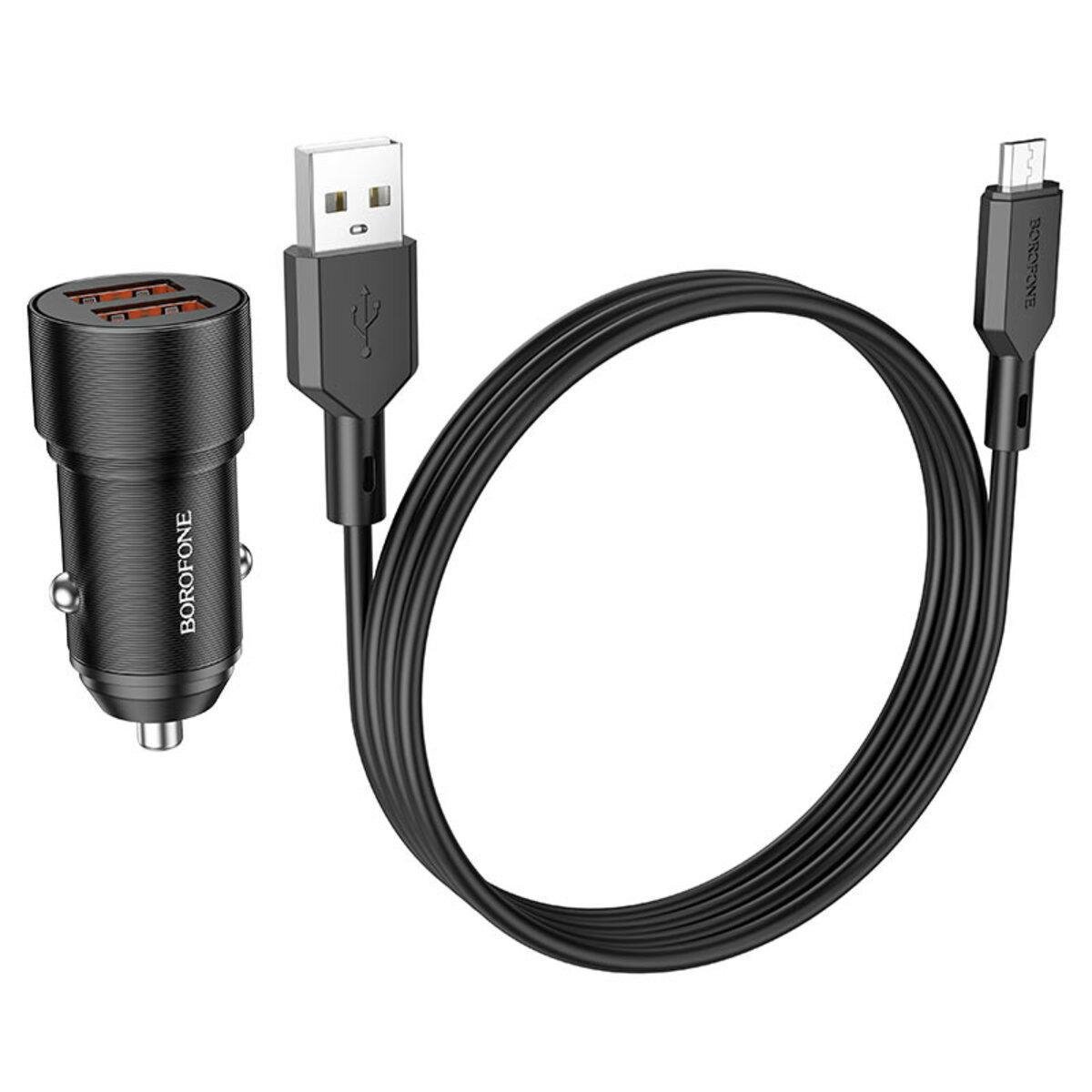 Зарядное устройство автомобильное Borofone BZ19 Wisdom dual port car charger set Micro Black (BZ19MB) - фото 2