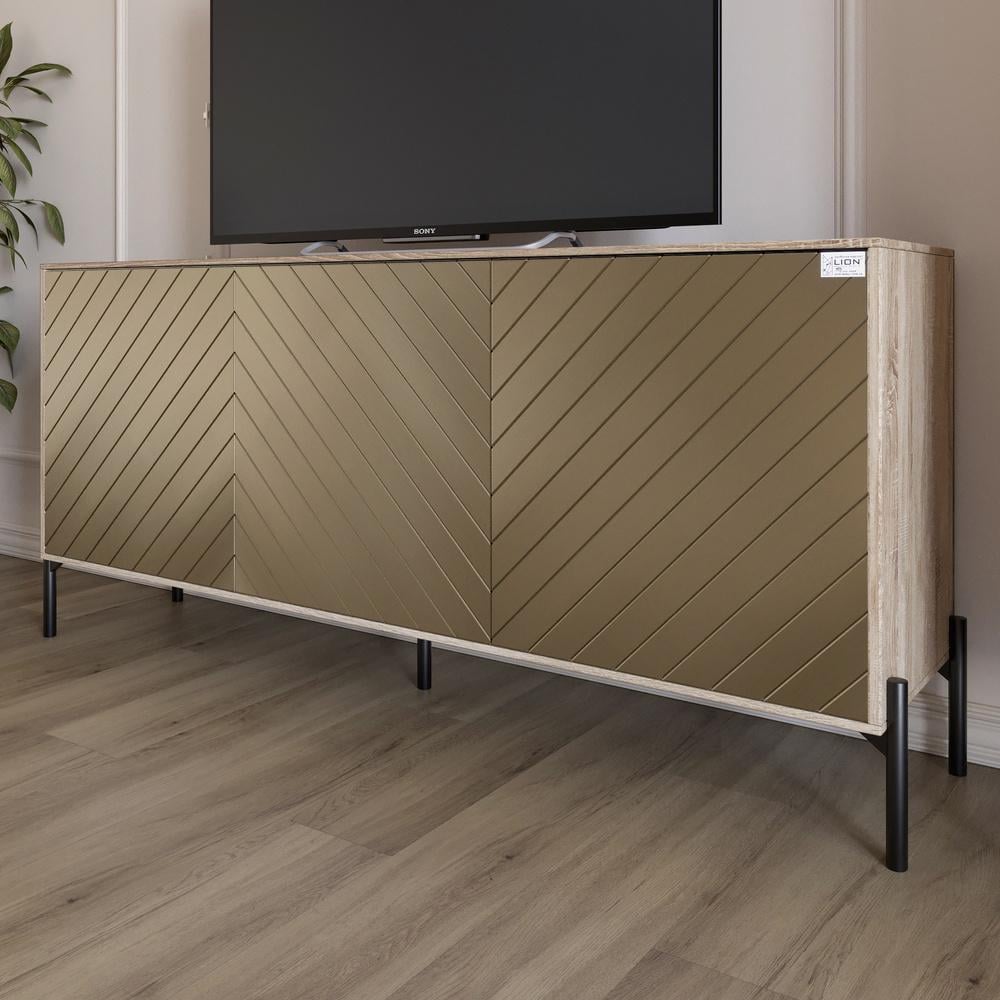 Тумба под телевизор Lion Амарант с черными металлическими ножками 168x40x76,5 см Дуб сонома/Перламутровый металлик (000-000-2380)
