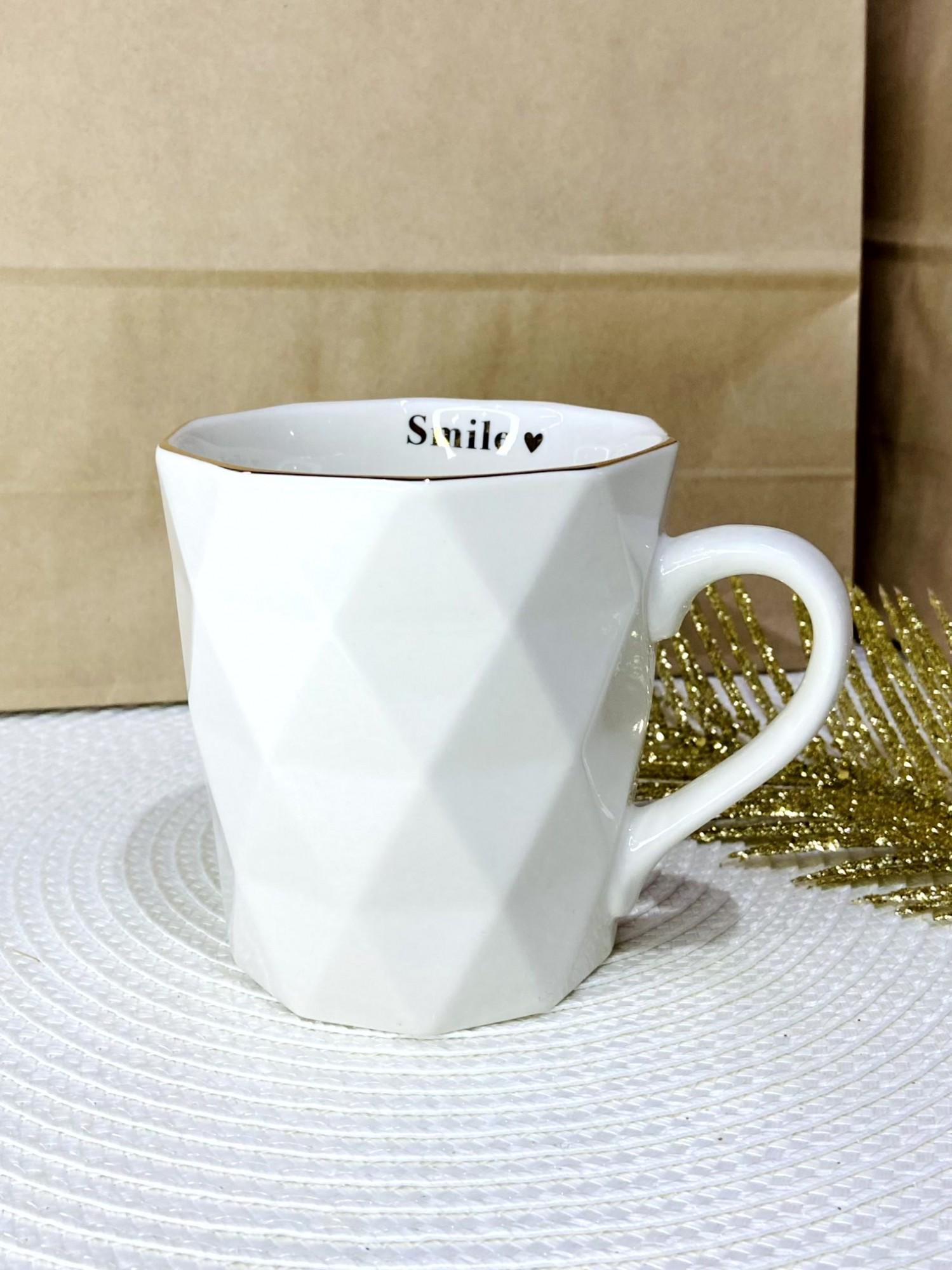 Чашка порцелянова Smile з золотим обідком 350 мл Білий