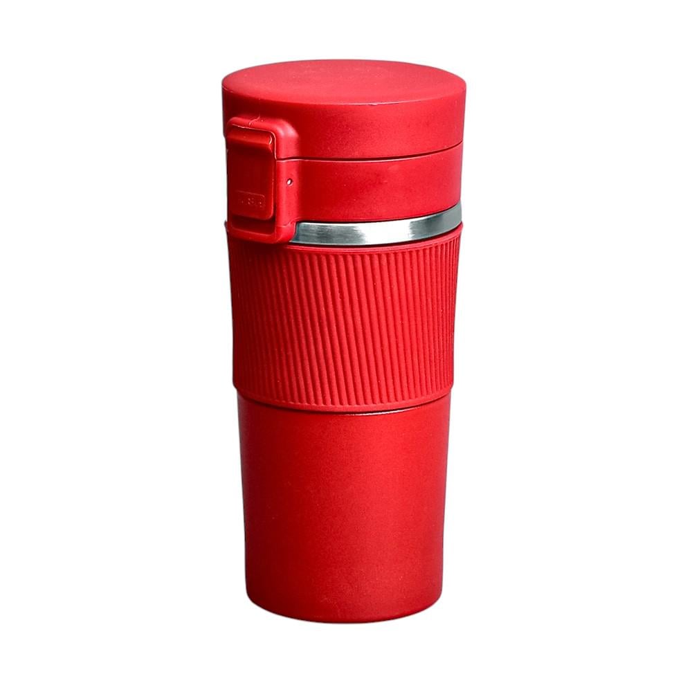 Термокружка Stenson MT-4927 380 мл с силиконовым ободком пластиковый с нержавеющей сталью Красный