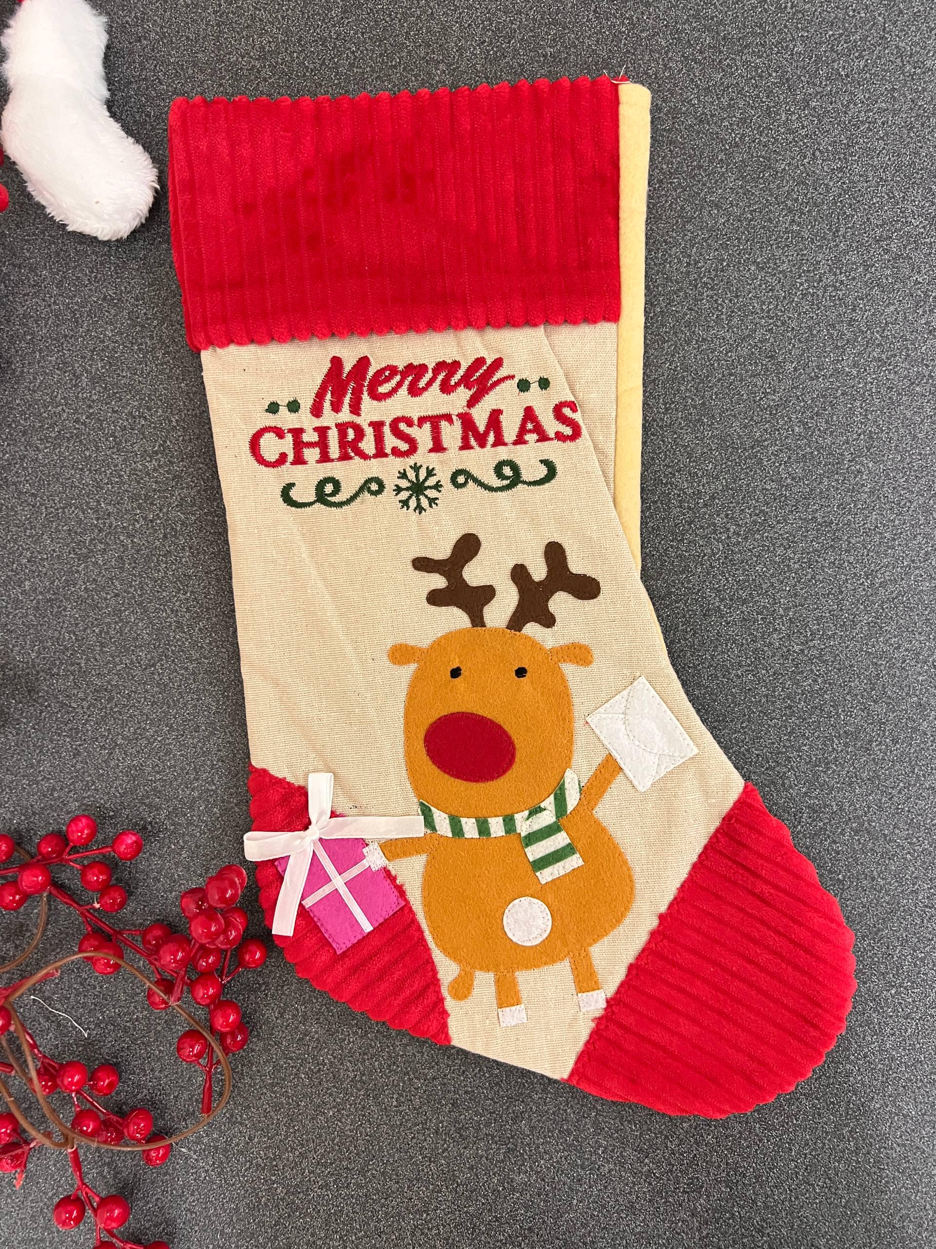 Новогодний сапожок Олень Рубчик для подарка декора 46х22 см (N6091/1)