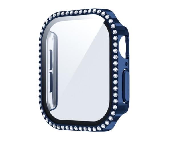 Чехол защитный со стеклом для Apple Watch Series 10 с камешками 42 мм Синий