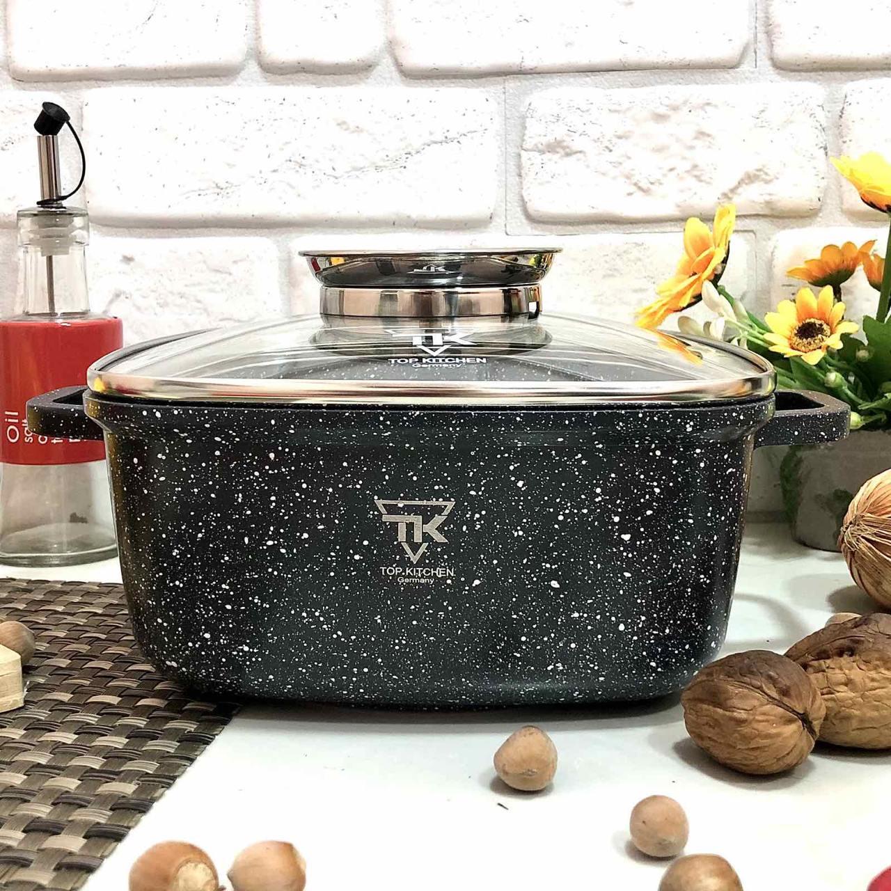Каструля-казан з кришкою Top Kitchen TК00056 антипригарним мармуровим покриттям 6,7 л Чорний (2480463933) - фото 2