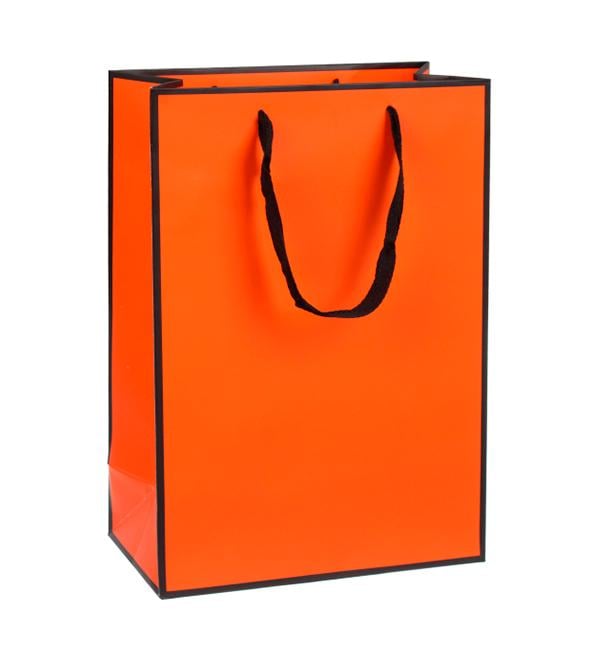 Подарунковий пакет 15х6х20 см ламінований картон Orange/Black (10608) Подарунковий пакет 15х6х20 см ламінований картон Orange/Black (10608)