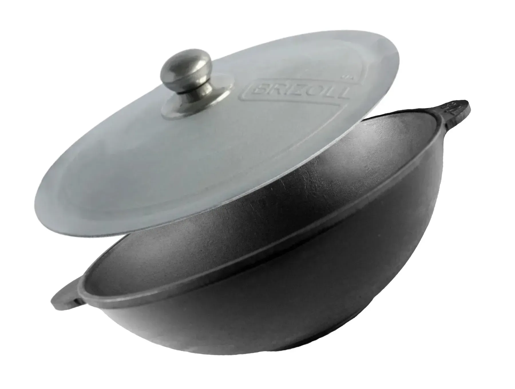 Сковорода WOK чугунная Brizoll с литыми ручками и алюминиевой крышкой 3,7 л 28 см Черный (21-13-W28-4)