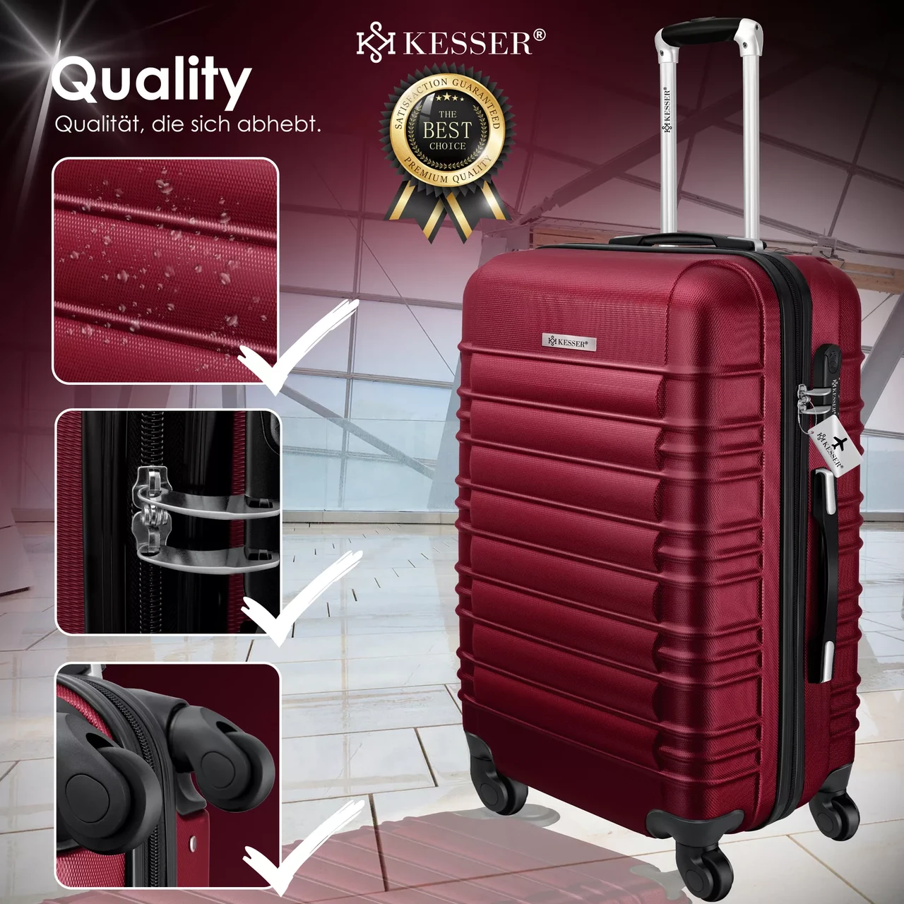 Набір із 4 дорожніх валіз KESSER з твердим корпусом S M/L/XL Бордовий - фото 3