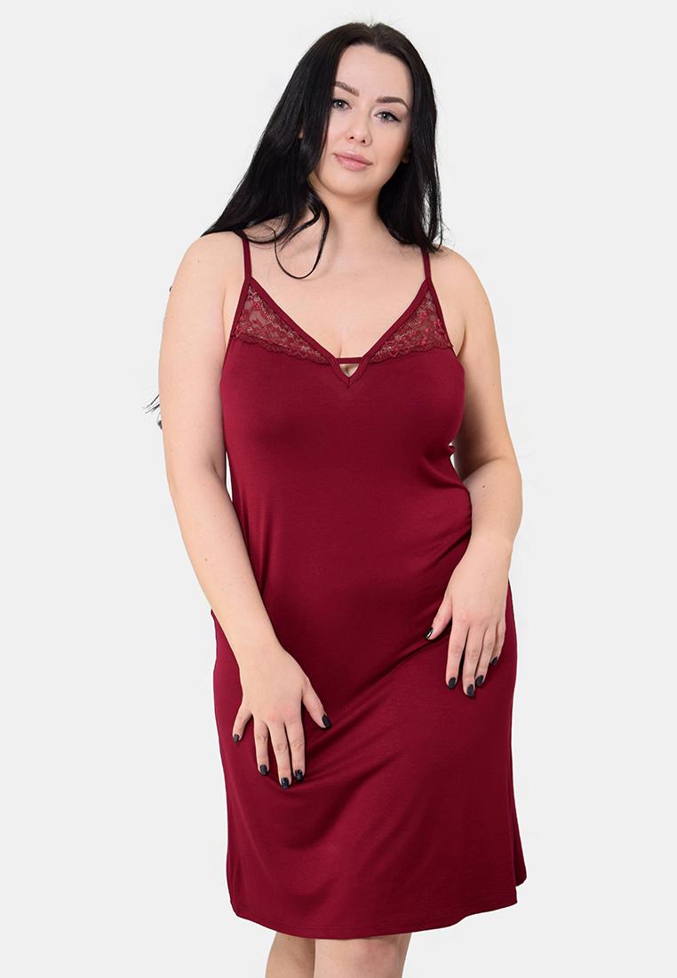 Женская ночная рубашка N.EL 1266-92-1 на тонкой брители S Вишневый