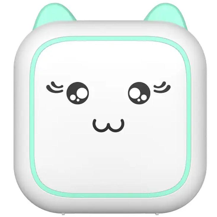 Термопринтер Котик черно-белый цвет печати Bluetooth USB-кабель рулон термобумаги Бело-бирюзовый (250871)