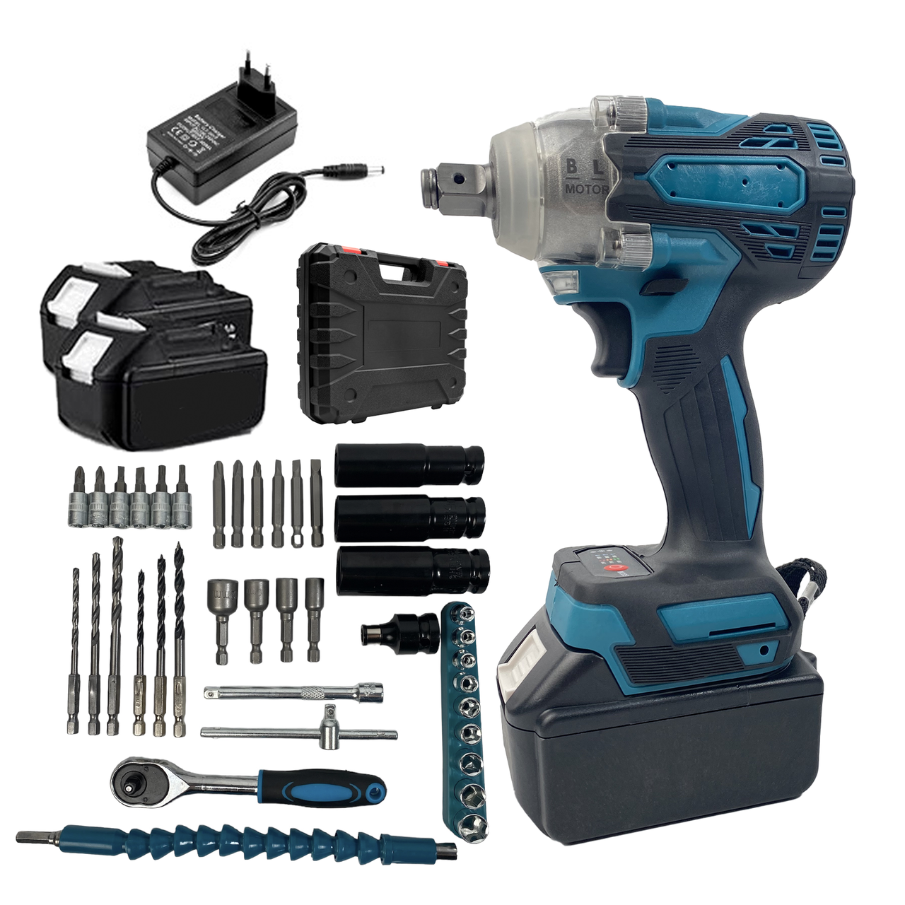 Аккумуляторный гайковерт с трещеткой набором головок и насадок (DTW301) - фото 2