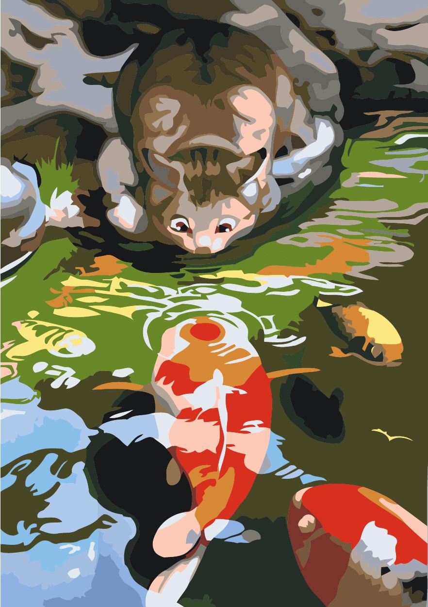 Картина по номерам Идейка Карпы и Котик 30x40 см (skl-КНО2437)