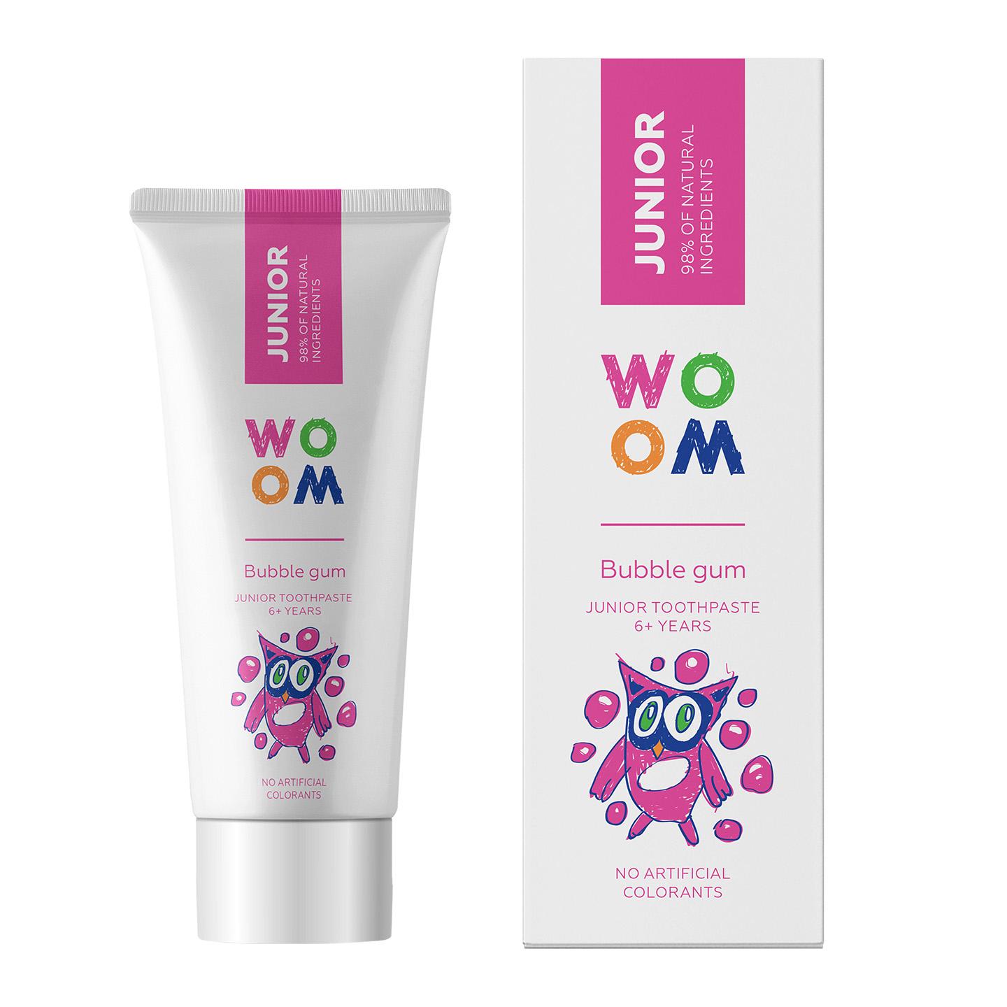 Зубная паста Woom Junior Buble Gum 950 ppmF естественная 98% детей 6 50 мл (920112)