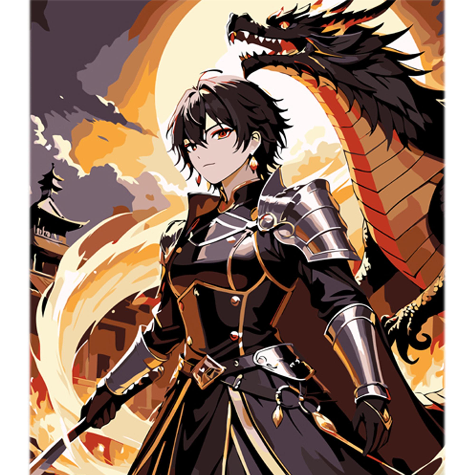 Картина по номерам Strateg Премиум Аниме сила и красота с лаком и уровнем 30x40 см (Str-LY24)