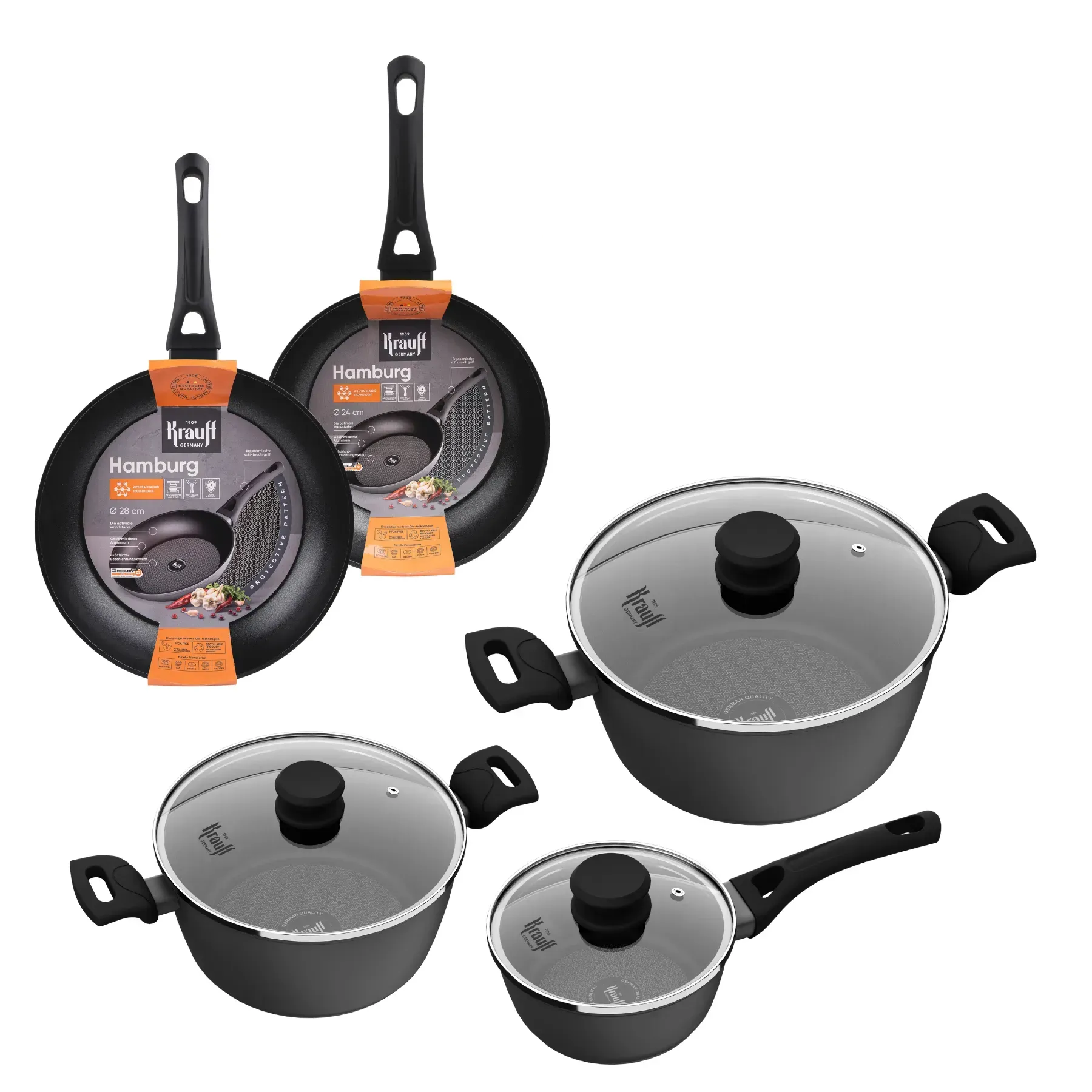 Набір з каструль та сковорідок Krauff Hamburg з підставкою 10 пр. (55-333-616) - фото 2 Набір з каструль та сковорідок Krauff Hamburg з підставкою 10 пр. (55-333-616) - фото 2
