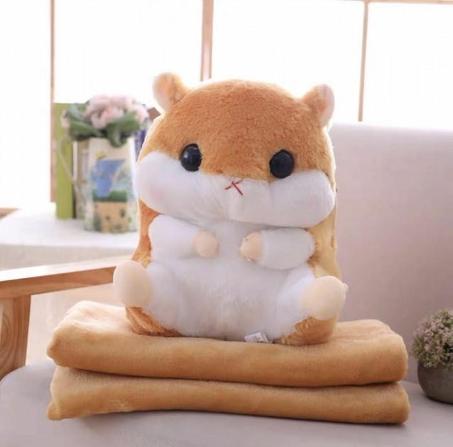 Іграшка-подушка м'яка Хом'як 38 см з пледом 110х160 см Бежевий (2117-23) - фото 1