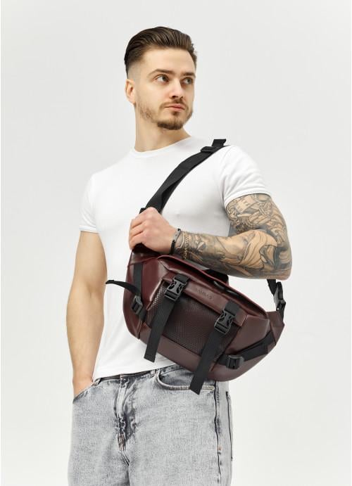 Поясна сумка чоловіча Sambag з натуральної шкіри Марсала (1006038721)