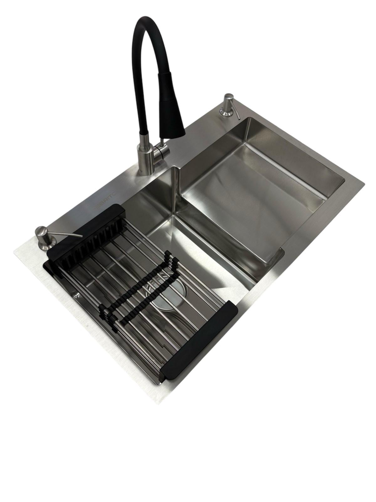 Мойка для кухни левая Britc 7848 LB Серый/смеситель с гибким изливом Черный