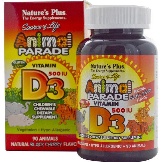 Витамин D Nature's Plus Animal Parade Vitamin D3 90 Chewable Tabs Black Cherry Flavor