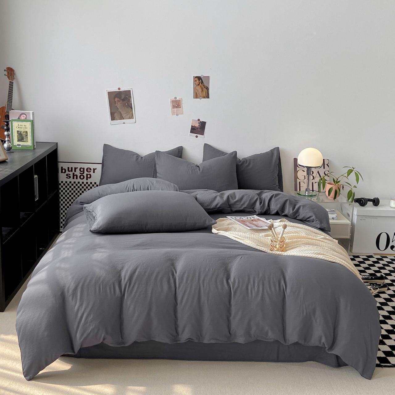 Комплект постільної білизни Тінь сатин двоспальний/наволочки 50х70/70х70 см Графітовий (6801) - фото 1