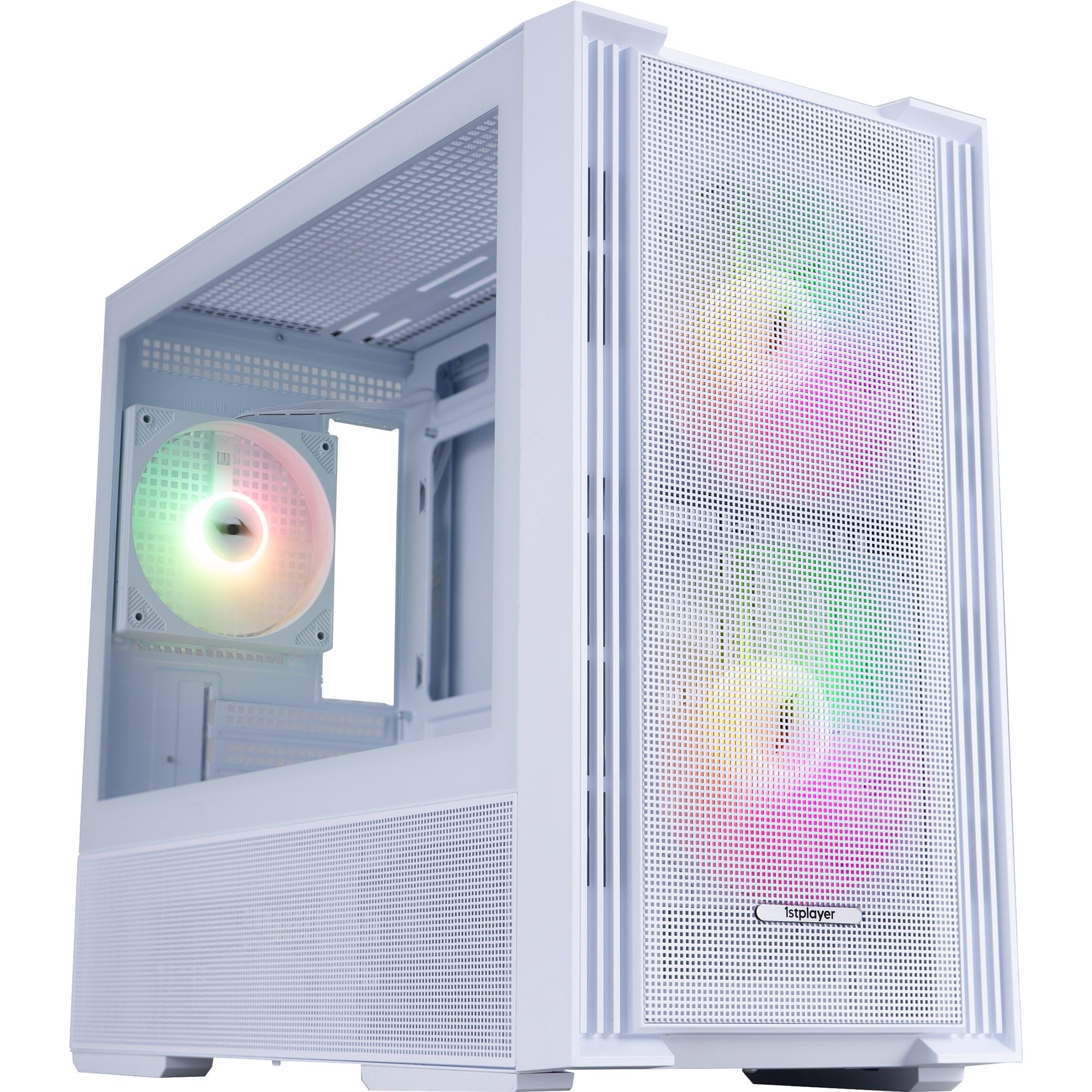 Корпус для ПК 1stPlayer AU6-WH-2FA7-14-W-2FA7R-W-1FA7-W Midi-Tower no PSU MicroATX/Mini-ITX ARGB White