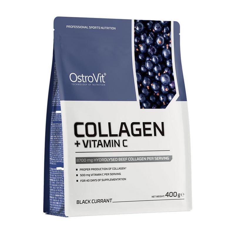 Коллаген говяжий гидролизованный с витамином C 500 мг OstroVit Collagen + Vitamin C 400 г Черная смородина