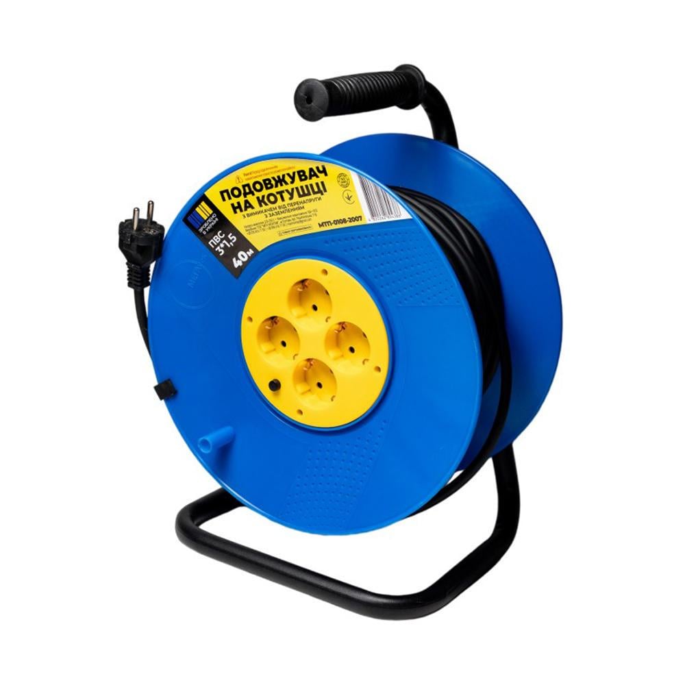 Удлинитель на катушке МЕГАтек ПВС с выключателем от перенапряжения 40 м 3х1,5 мм (24757551) - фото 1 Удлинитель на катушке МЕГАтек ПВС с выключателем от перенапряжения 40 м 3х1,5 мм (24757551) - фото 1