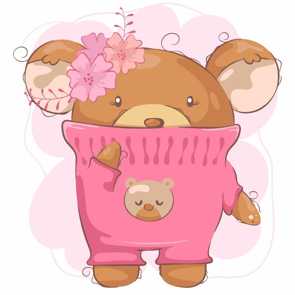 Картина по номерам Strateg Премиум Медвежонок в свитерке с лаком и 30х30 см (ES-0843)