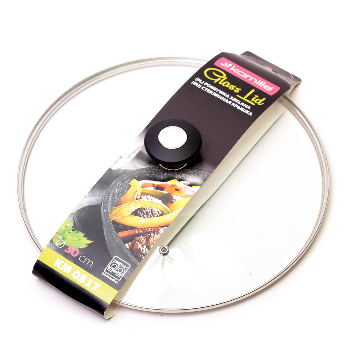 Крышка стеклянная Kamille KM-0817 с металлическим ободком 30 см