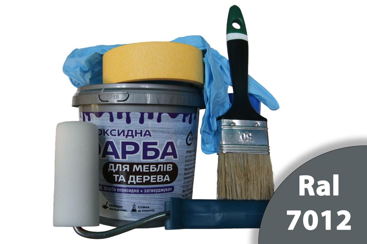 Краска эпоксидная для мебели и дерева ArtCraft двухкомпонентная А/В 1,5 кг Серый с валиком/кистью/перчатками/малярной лентой (artmbn16)