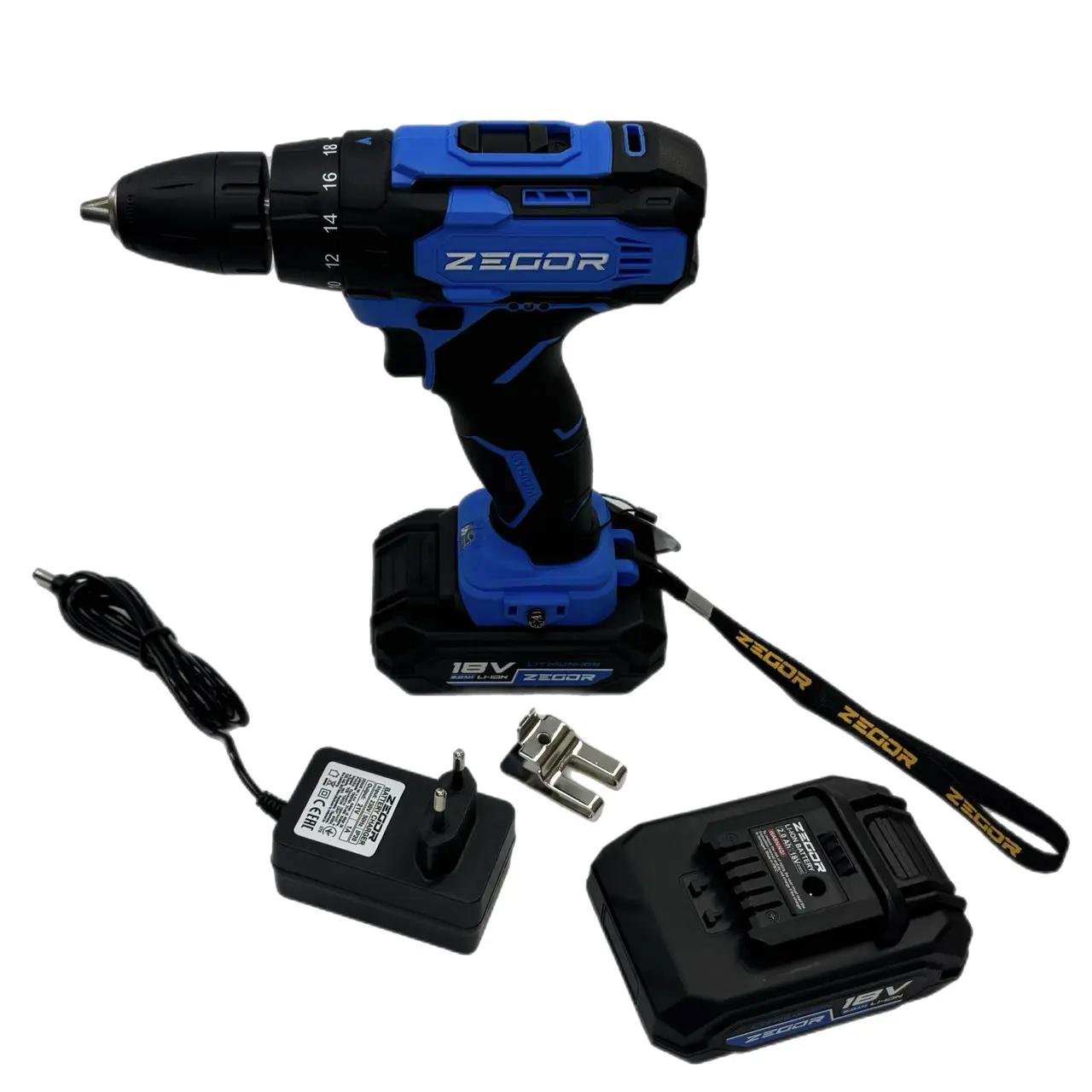 Шуруповерт аккумуляторный универсальный Zegor CDA-18/18В/35 Нм/две скорости/2 батареи 18 В 2 Ач/Реверс/Подсветка - фото 3 Шуруповерт аккумуляторный универсальный Zegor CDA-18/18В/35 Нм/две скорости/2 батареи 18 В 2 Ач/Реверс/Подсветка - фото 3