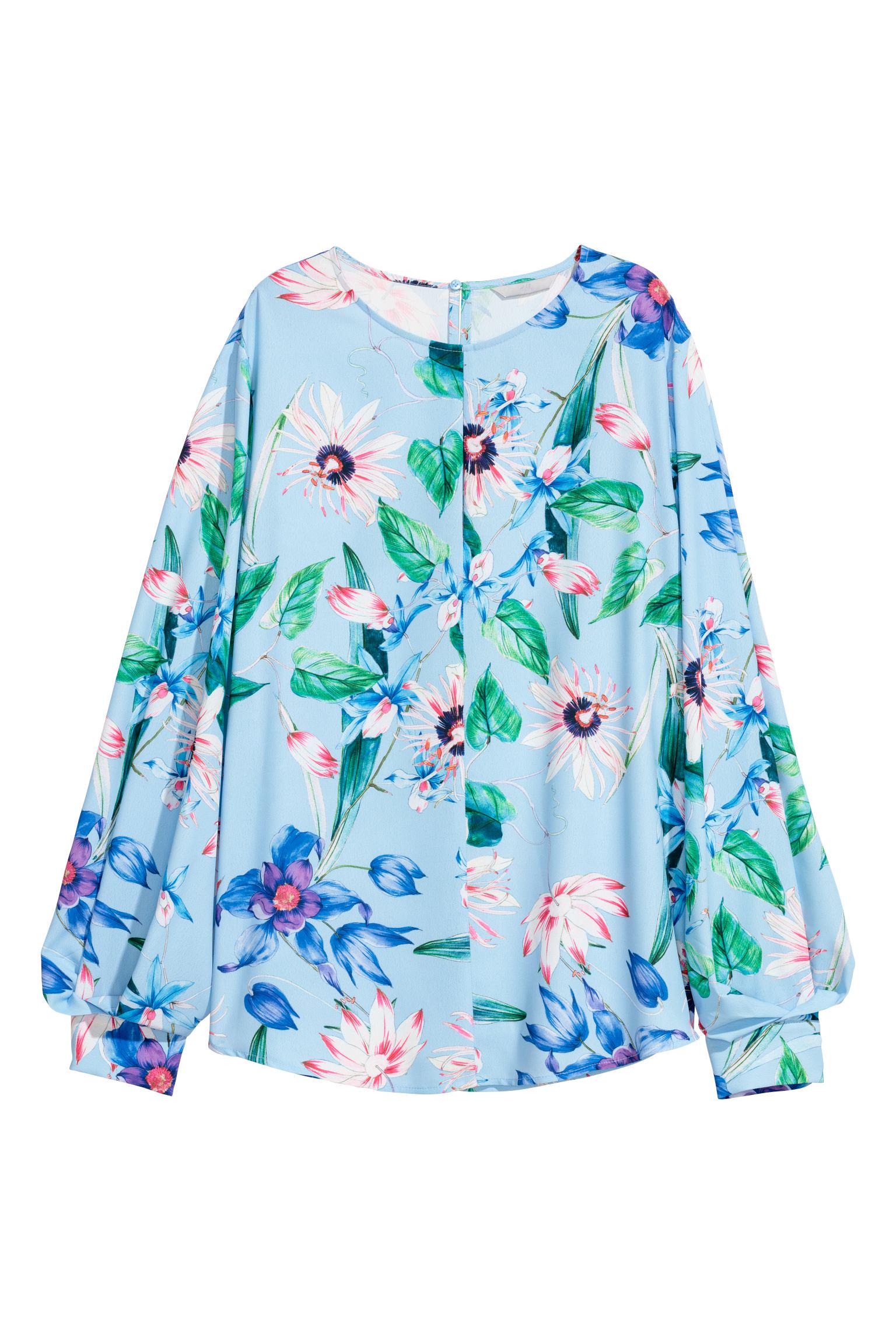Блуза H&M Цветы р. 32 Голубой (112619324)
