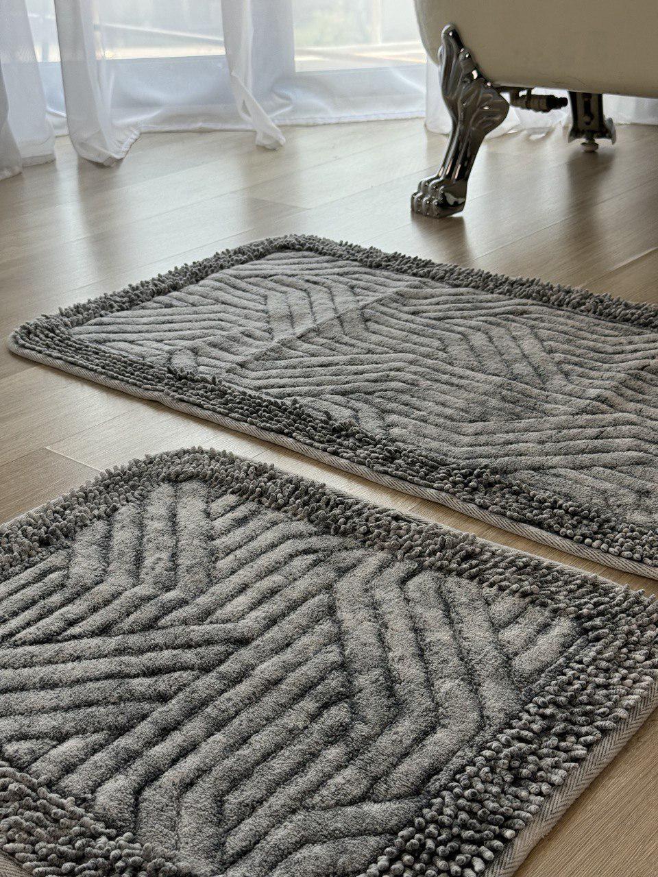 Набір килимків Tropikhome Shaggy Vintage для ванної та туалету бавовняні 60x100/50x60 см Gray (1903/gray) - фото 4 Набір килимків Tropikhome Shaggy Vintage для ванної та туалету бавовняні 60x100/50x60 см Gray (1903/gray) - фото 4