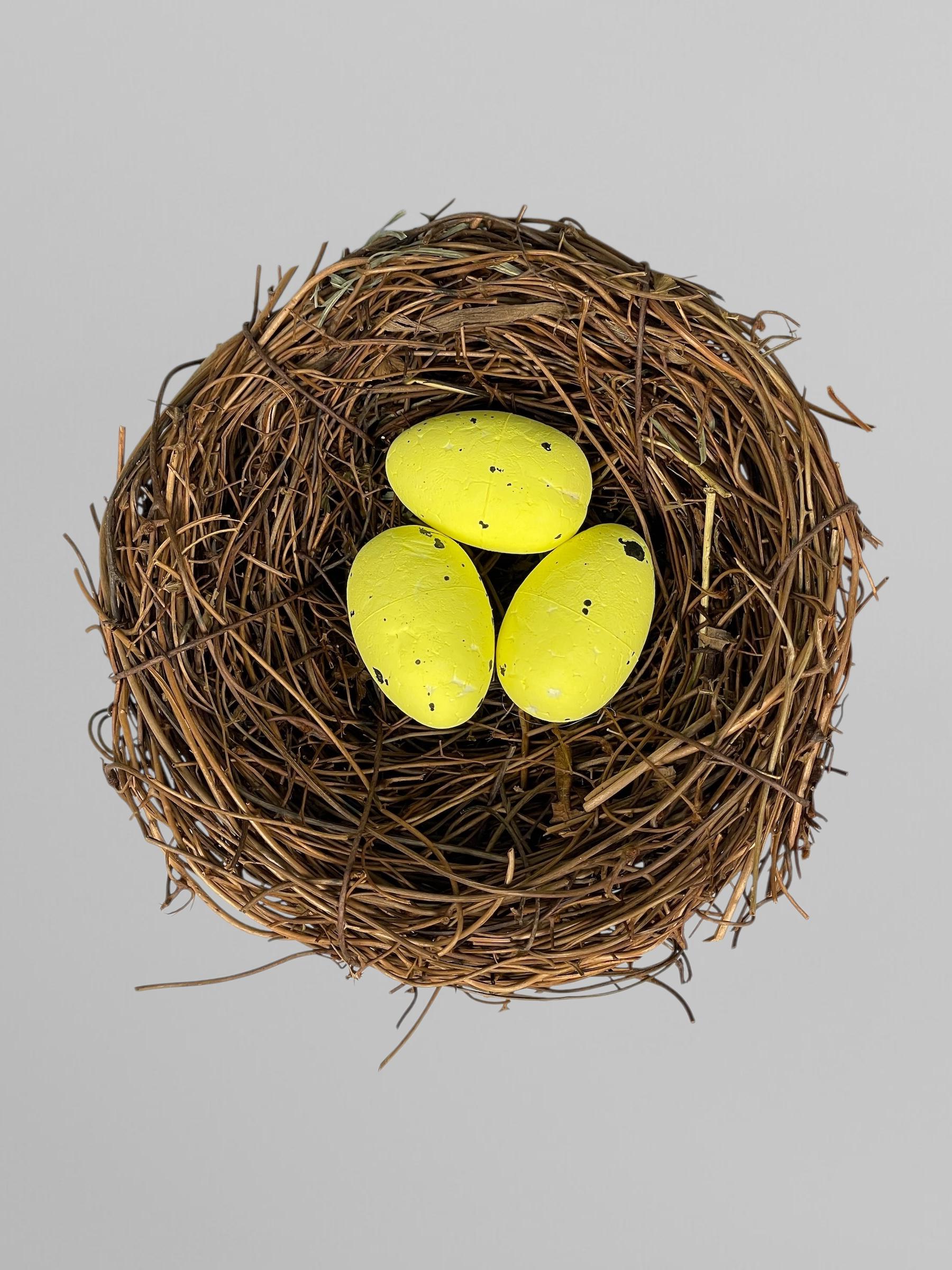 Декоративное гнездо с яйцами 10 см Желтый (С0103) Декоративное гнездо с яйцами 10 см Желтый (С0103)