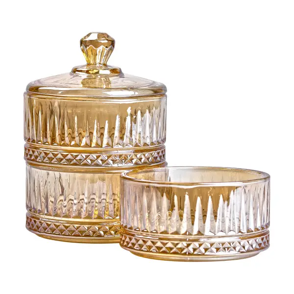 Цукерниця трирівнева YIWU HP-YH-73 скляна ребриста з кришкою Коричневий (149-107-HP-YH-73) - фото 5 Цукерниця трирівнева YIWU HP-YH-73 скляна ребриста з кришкою Коричневий (149-107-HP-YH-73) - фото 5