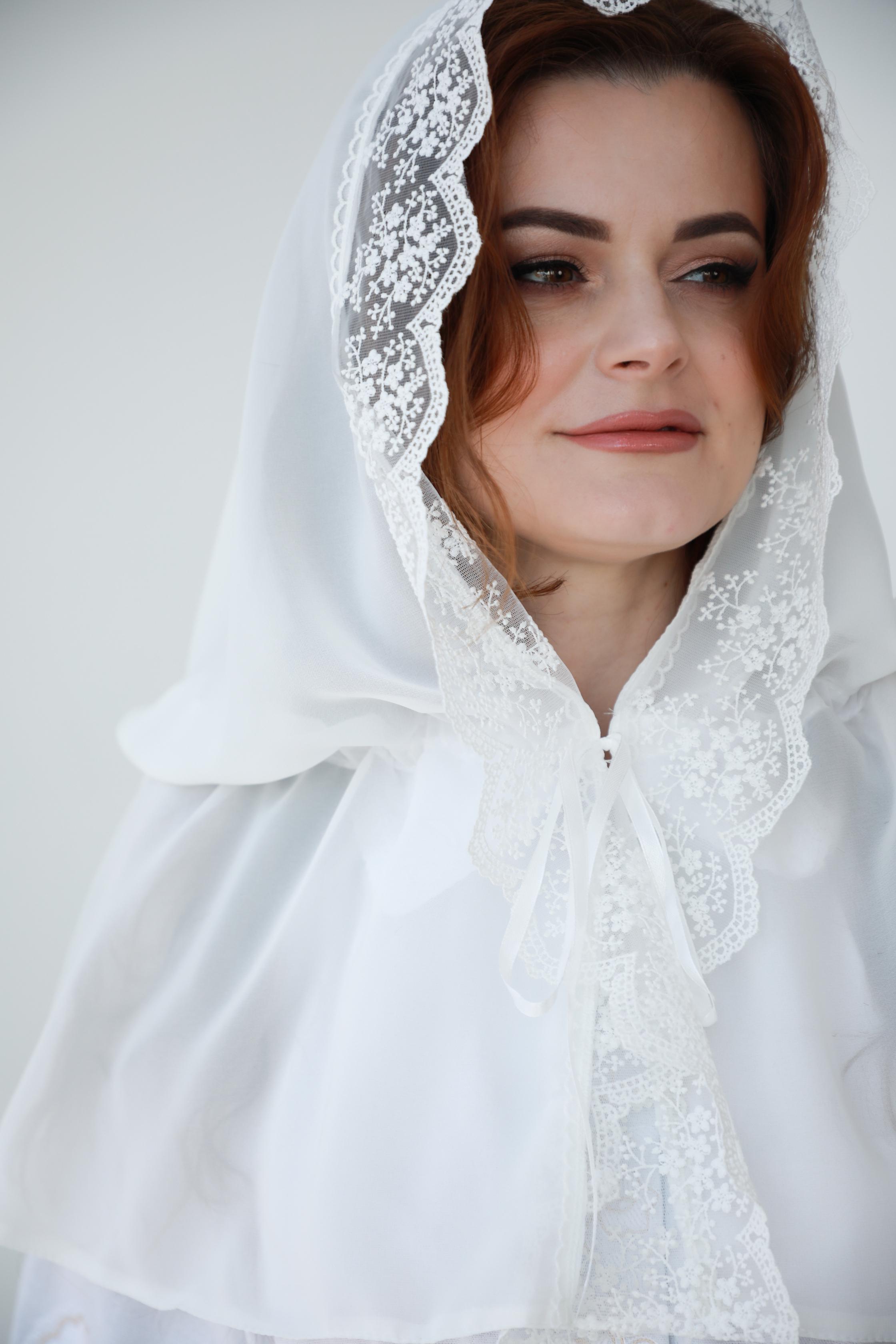 Палантин для храму на голову Білий (п028) - фото 4 Палантин для храму на голову Білий (п028) - фото 4