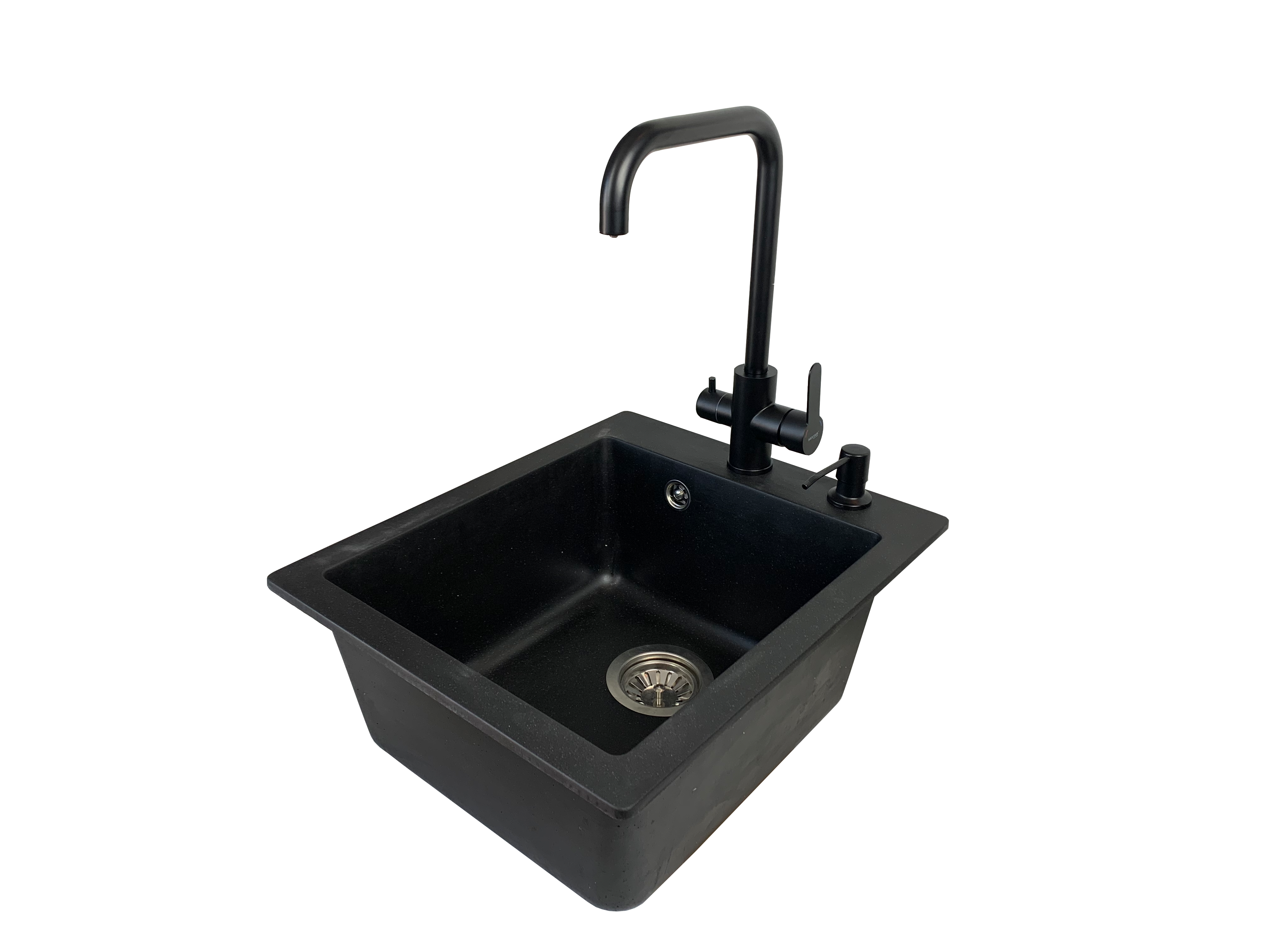 Мойка кухонная VECTOR Front 42x50 см дозатор/сифон/смеситель с подключением к фильтру Черный (e18c5b67)